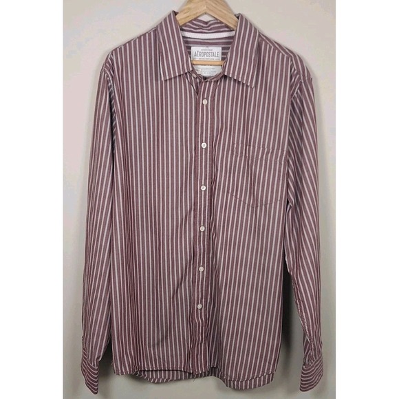Aeropostale Other - Aeropostale Men's Size XL Shirt Long Sleeve Button Up Maroon & White Striped